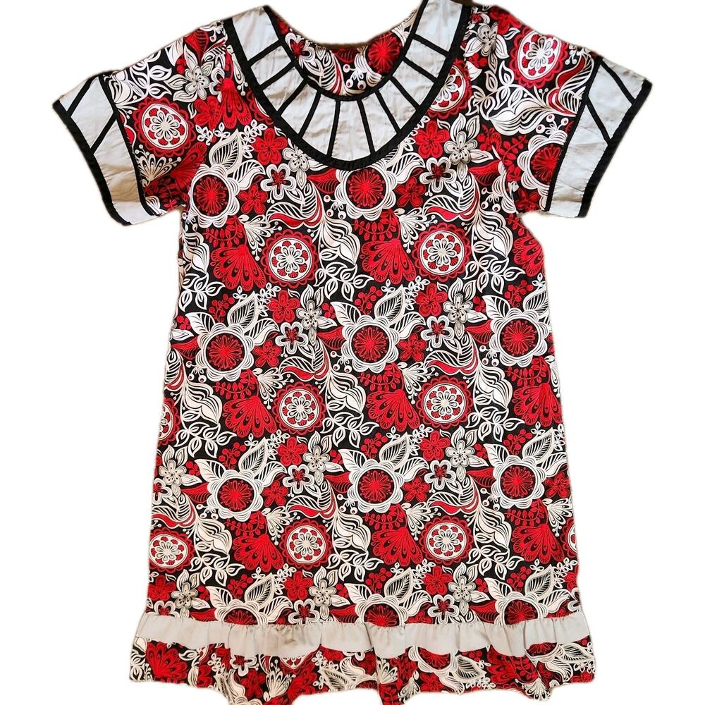 Handmade Womens Bold Retro Vibes Floral Boho Midi Dress Scandinavian Folk Style